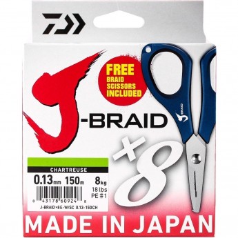 Шнур DAIWA J-Braid X8E-W/SC 0,13мм 150м chartreuse + ножницы